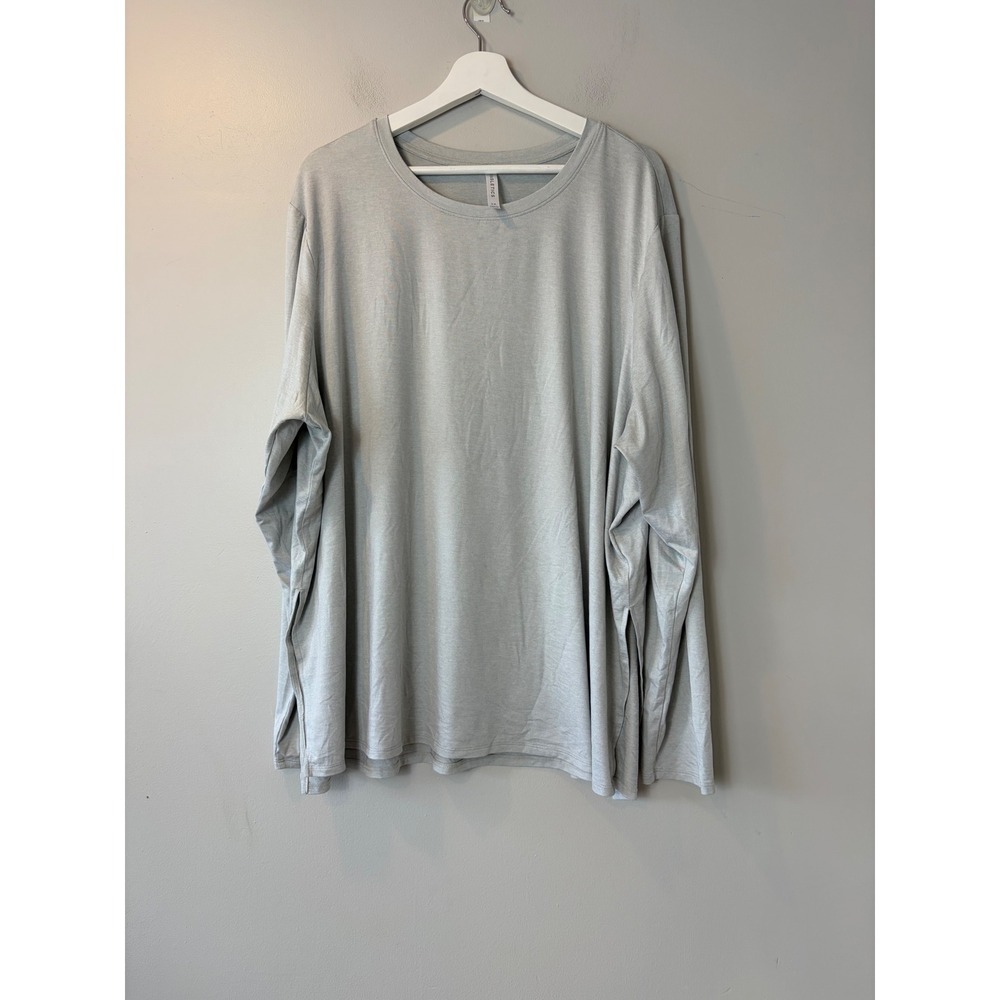 Fabletics Womens 2X Light Gray Heather Long Sleeve Side Slit Activewear Top Tee